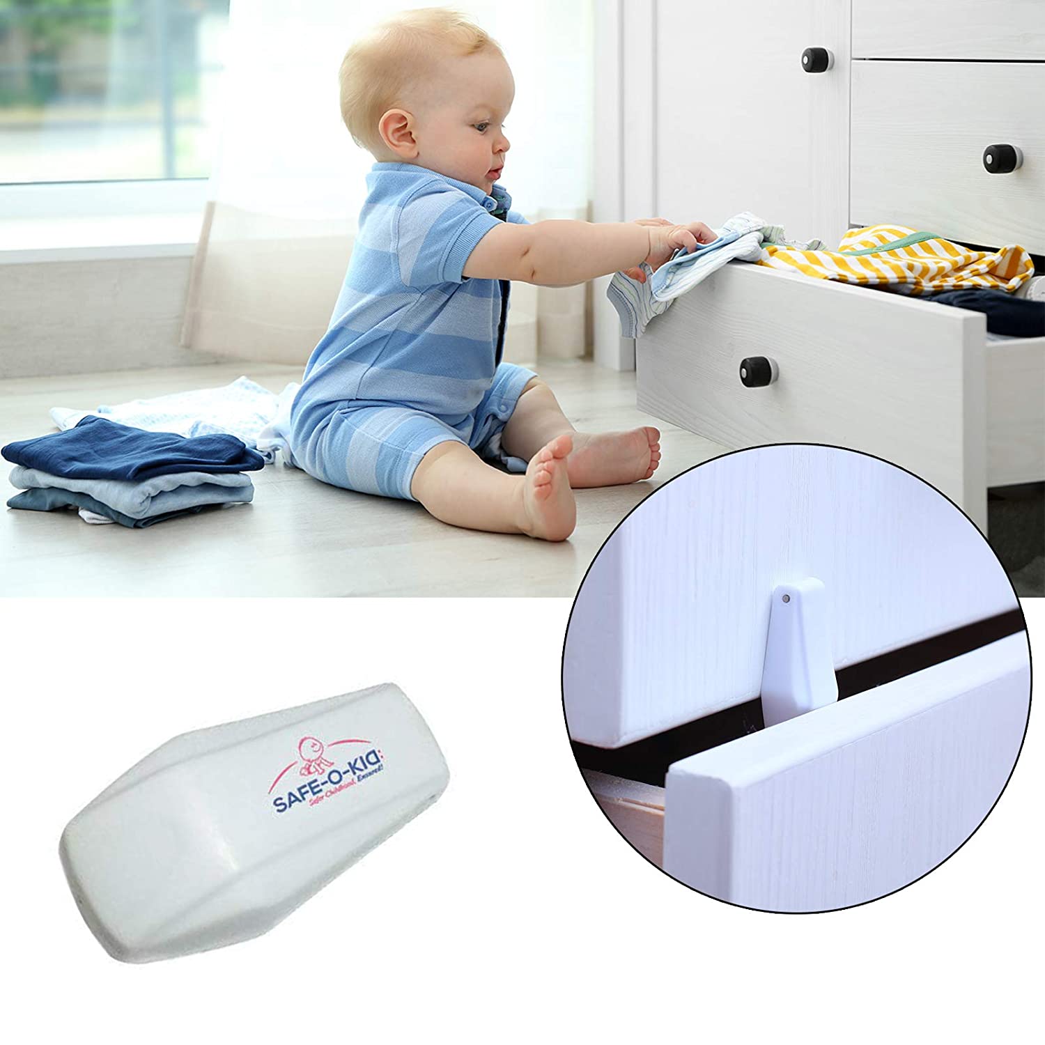 Safe-O-Kid - Reliable Auto Mechanism Baby Safety Drawer Finger Safety Lock - Assorted Colors