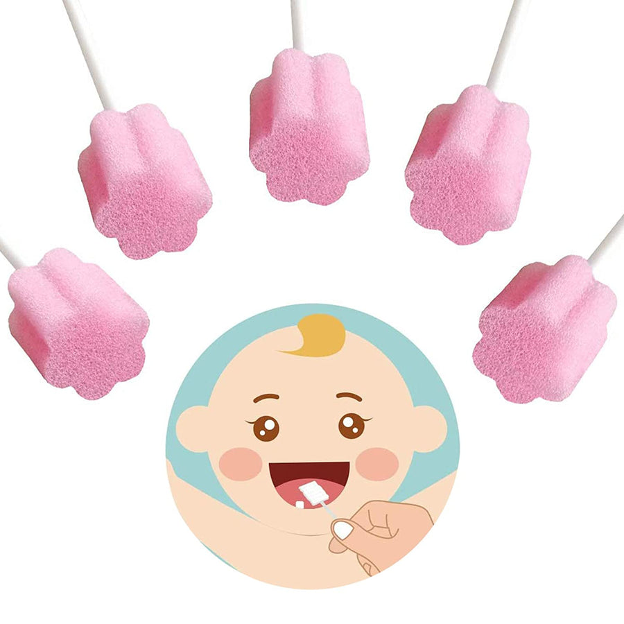 Safe-O-Kid Disposable Mouth Care, Unflavoured Sponge Swab for Tooth Cleaning, Pink, 100pcs