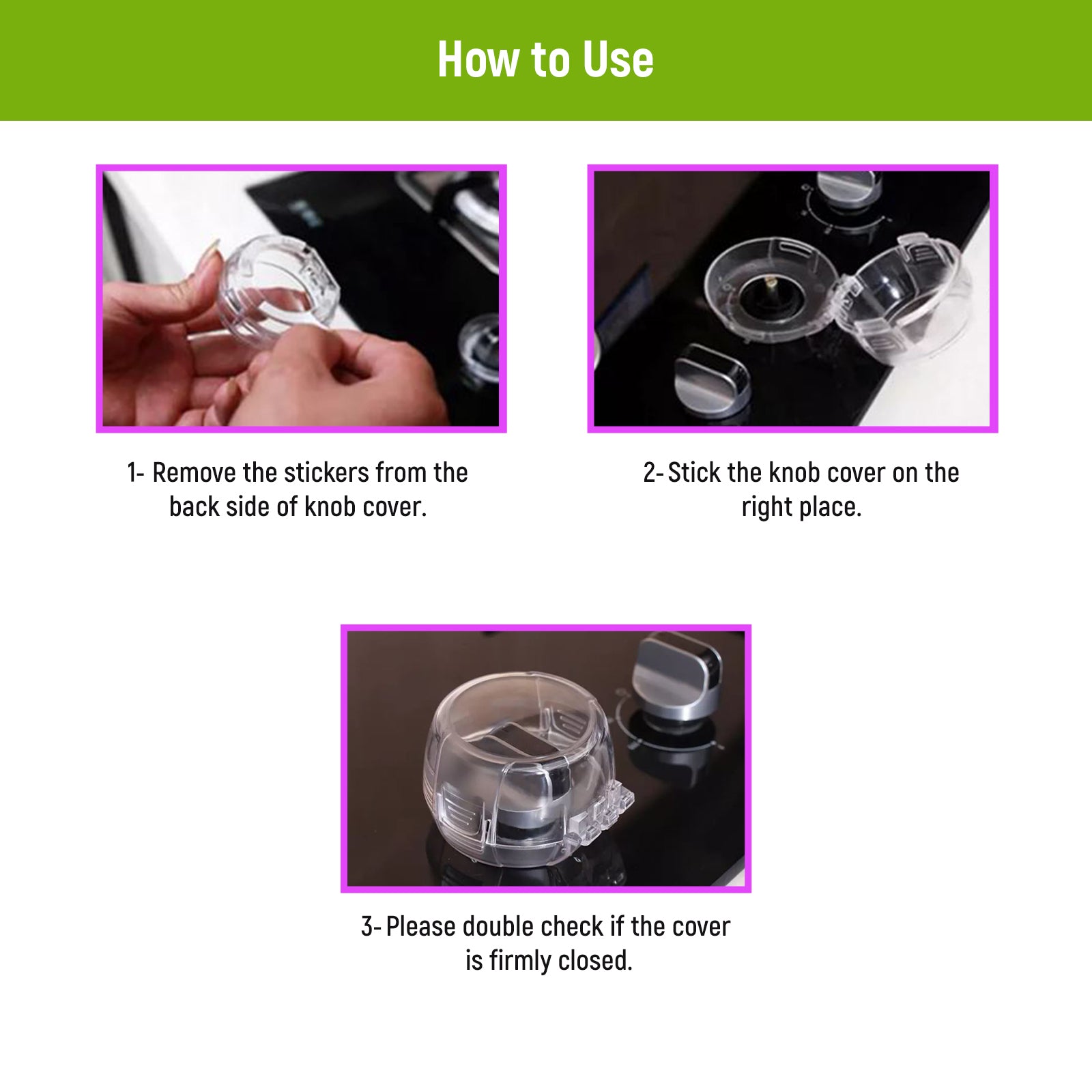 Safe O Kid  Transparent Gas Stove Knob Cover for Kitchen Safety, Gas Switch Protector for Child safety, Universal Child Proofing Stove Knob Caps, Pack of 2
