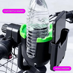 Stroller Cup Holder with Phone Organizer/Holder, Universal Cup Holder for Bottle with Handle, 360 Degrees Rotation Bottle Holder for Stroller, Pushchair, Wheelchair, Walker