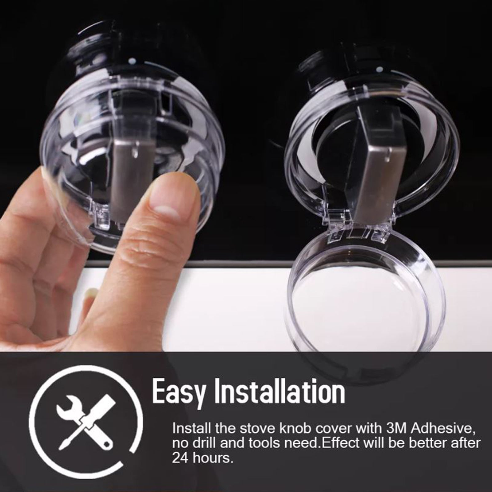 Safe O Kid  Transparent Gas Stove Knob Cover for Kitchen Safety, Gas Switch Protector for Child safety, Universal Child Proofing Stove Knob Caps, Pack of 2