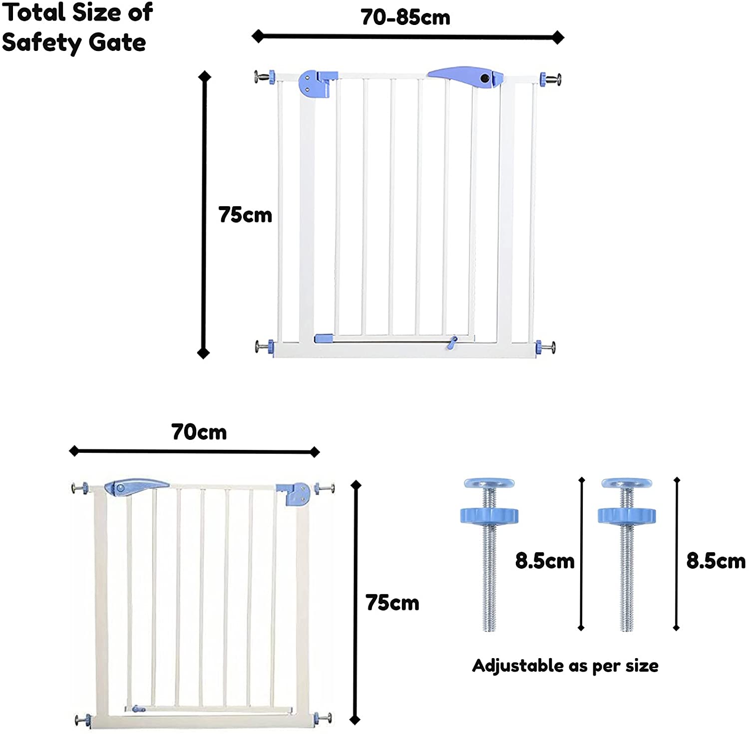 Safe-O-Kid Adjustable Baby & Dog Gate, NO Pressure Mounted, 1 Yr Warranty