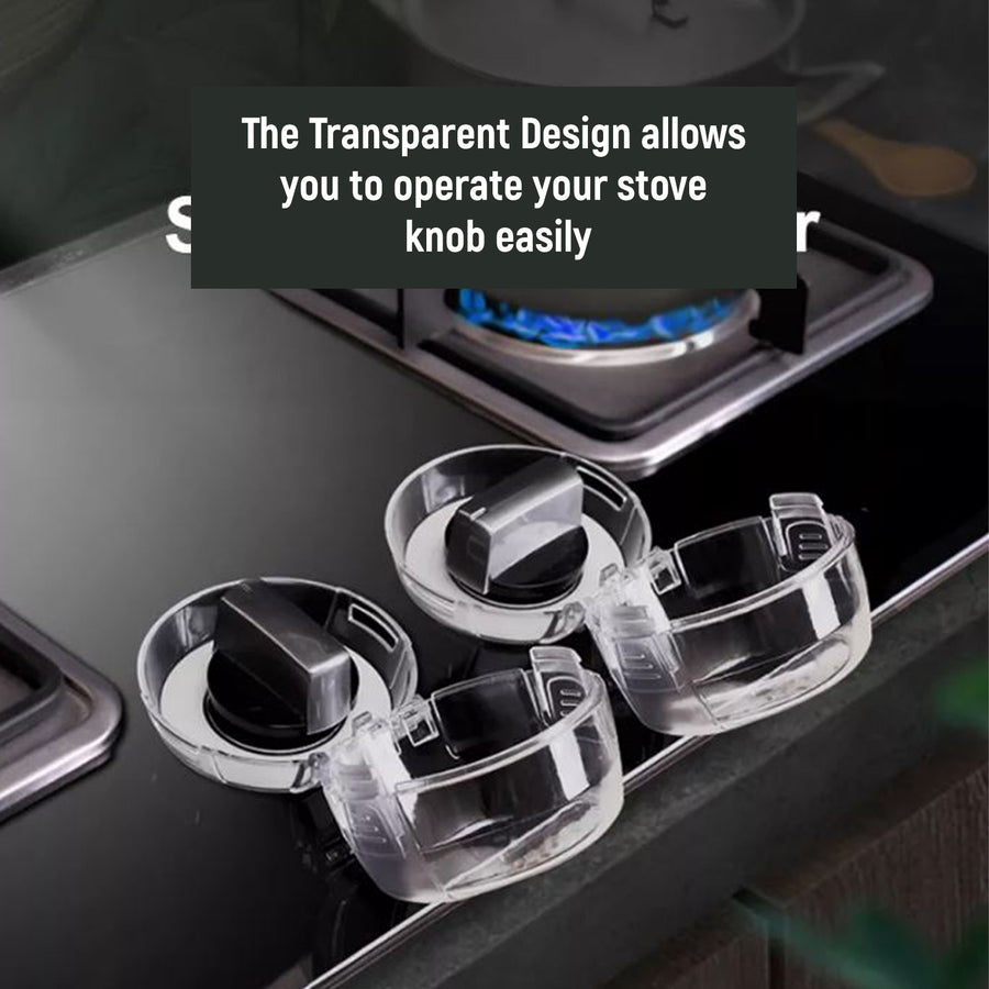 Safe O Kid  Transparent Gas Stove Knob Cover for Kitchen Safety, Gas Switch Protector for Child safety, Universal Child Proofing Stove Knob Caps, Pack of 2