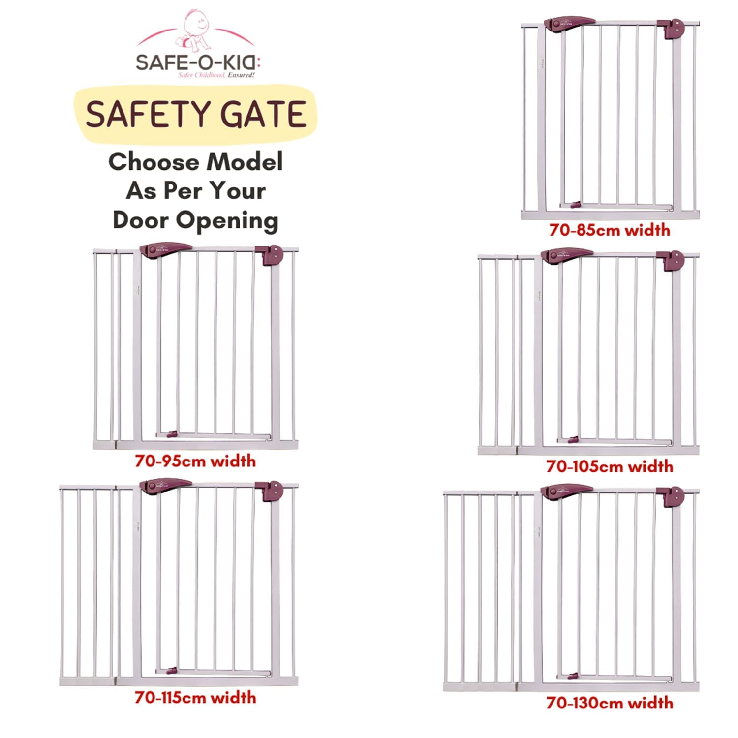 Safe-O-Kid Adjustable Baby & Dog Gate, NO Pressure Mounted, 1 Yr Warranty