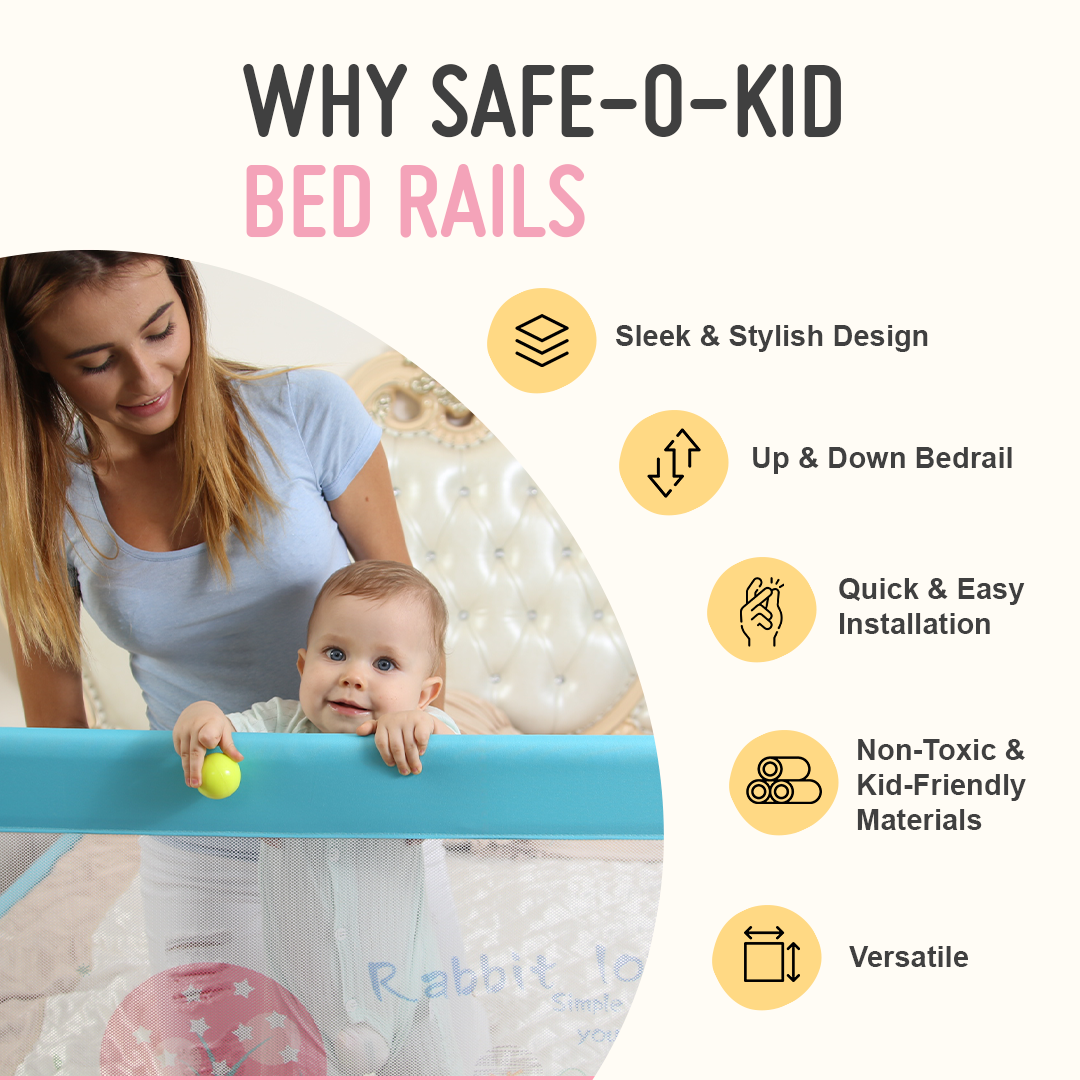 Safe-O-Kid Barricade Designer Bed Rail Guard – Baby Fall Safety with 1 Year Warranty