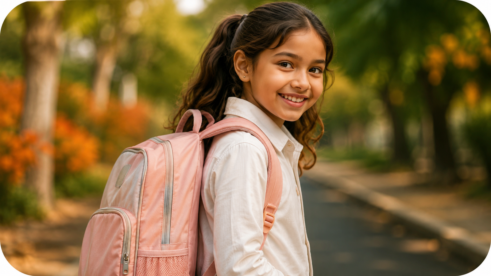School child carrying a backpack