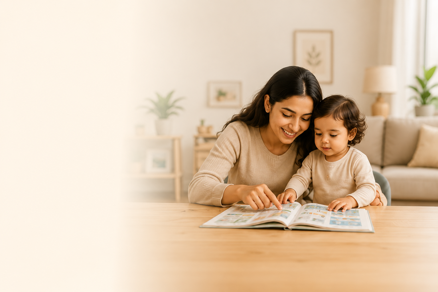 Mother and daughter reading a child safety guide