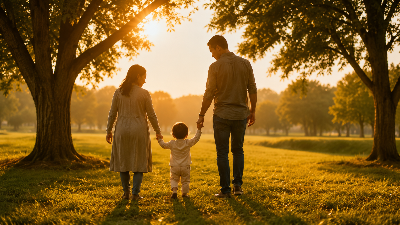 A family walking together in a park