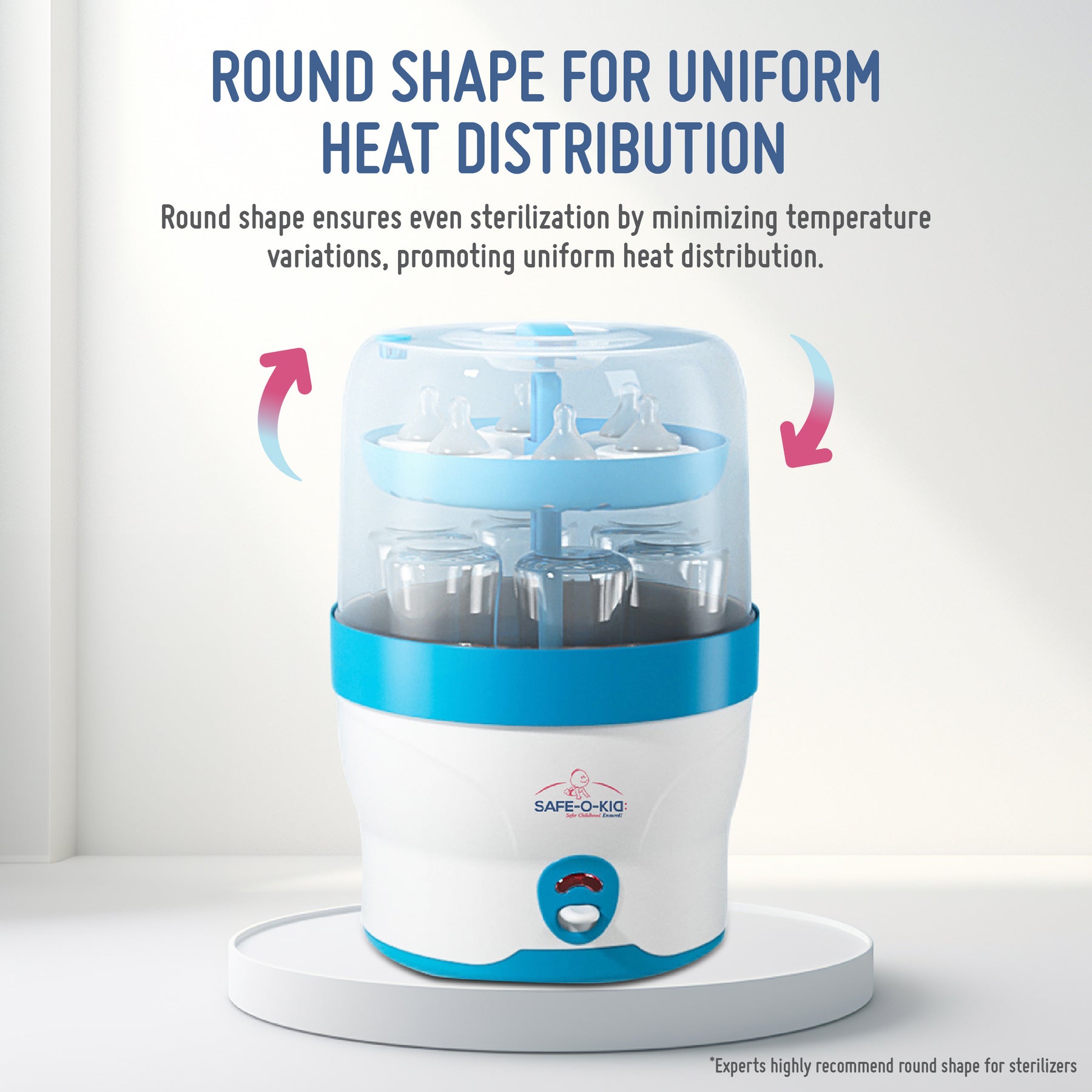 Safe-O-Kid 5 Bottle Sterilizer,BPA Free, Auto Shut, 1-Yr Warranty