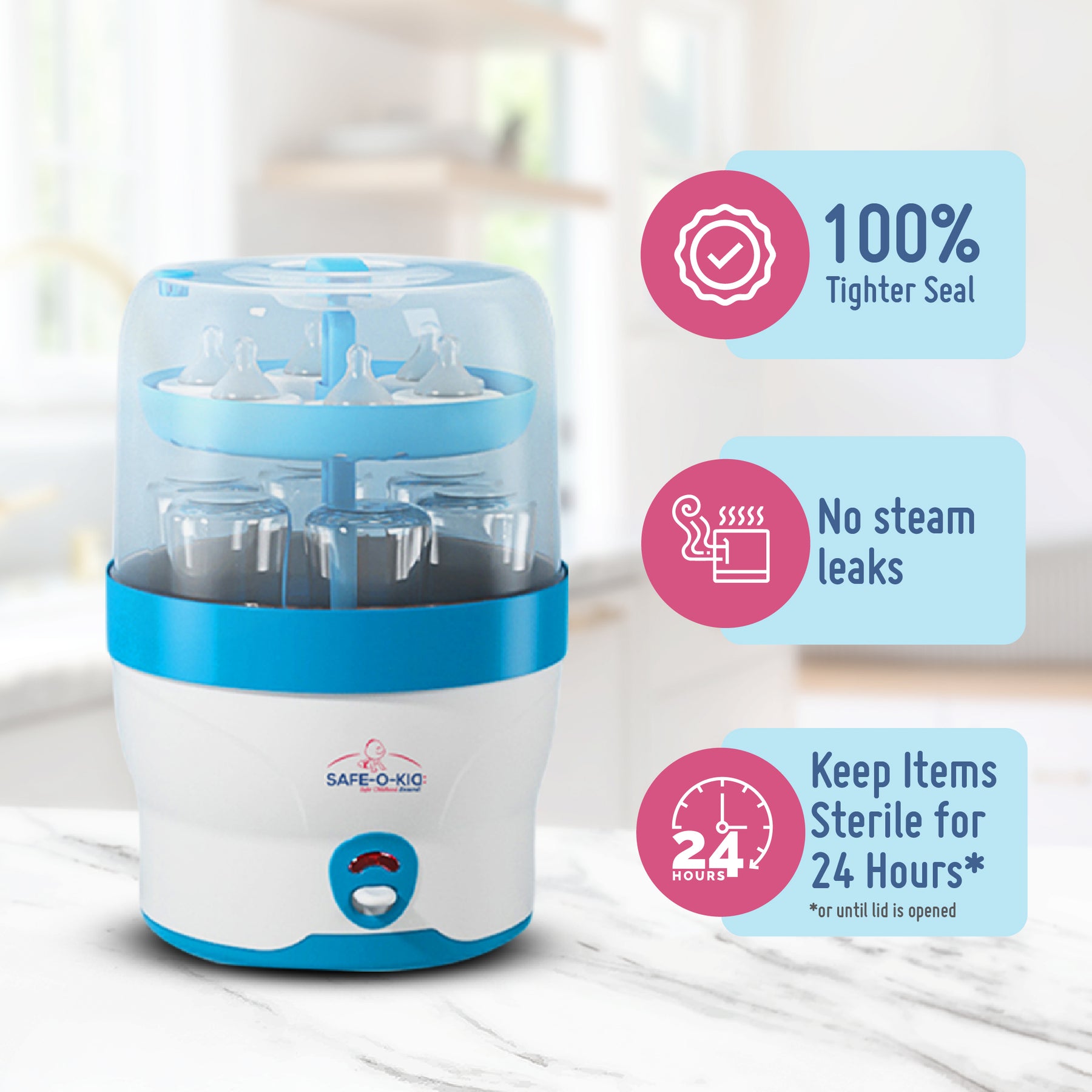 Safe-O-Kid 5 Bottle Sterilizer,BPA Free, Auto Shut, 1-Yr Warranty