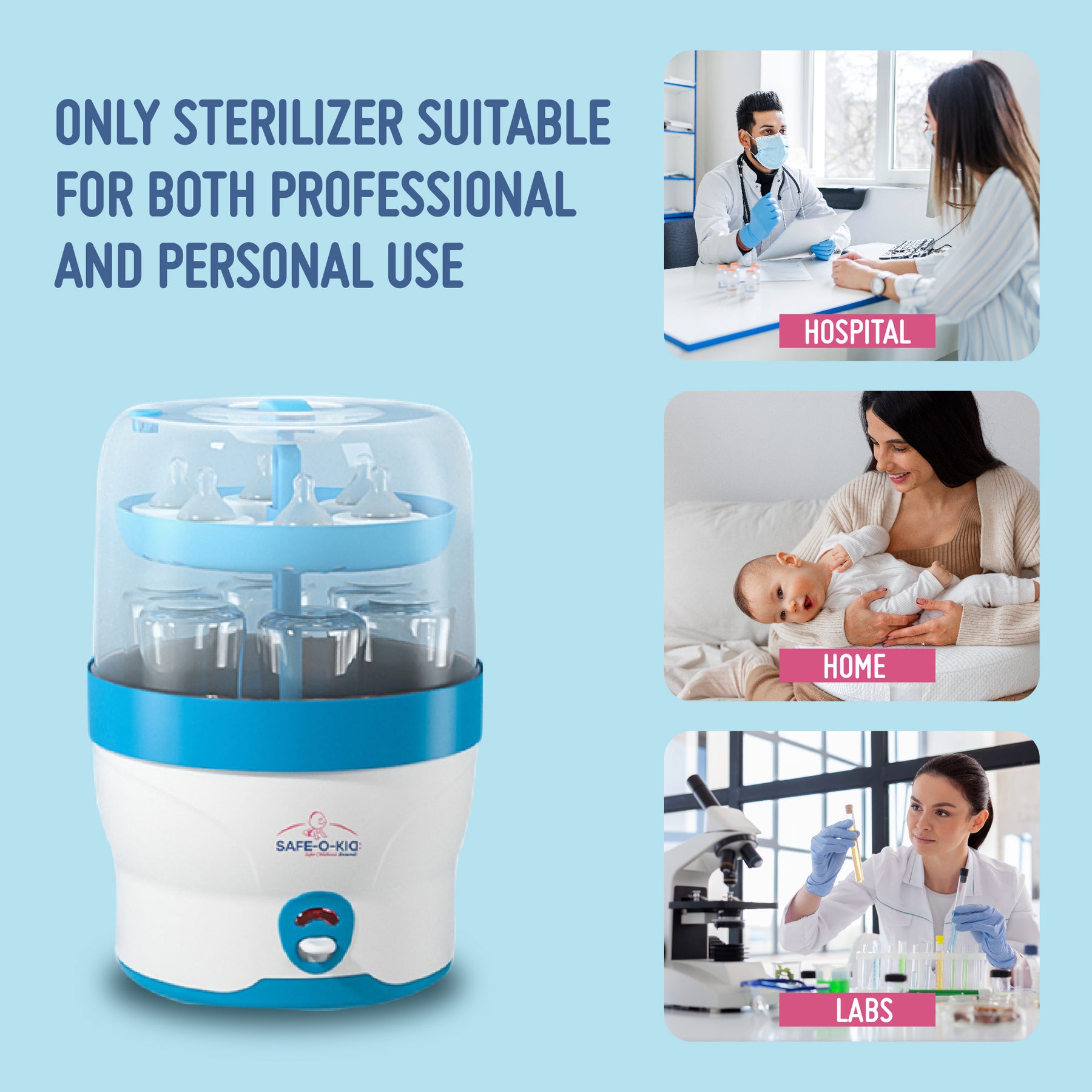 Safe-O-Kid 5 Bottle Sterilizer,BPA Free, Auto Shut, 1-Yr Warranty