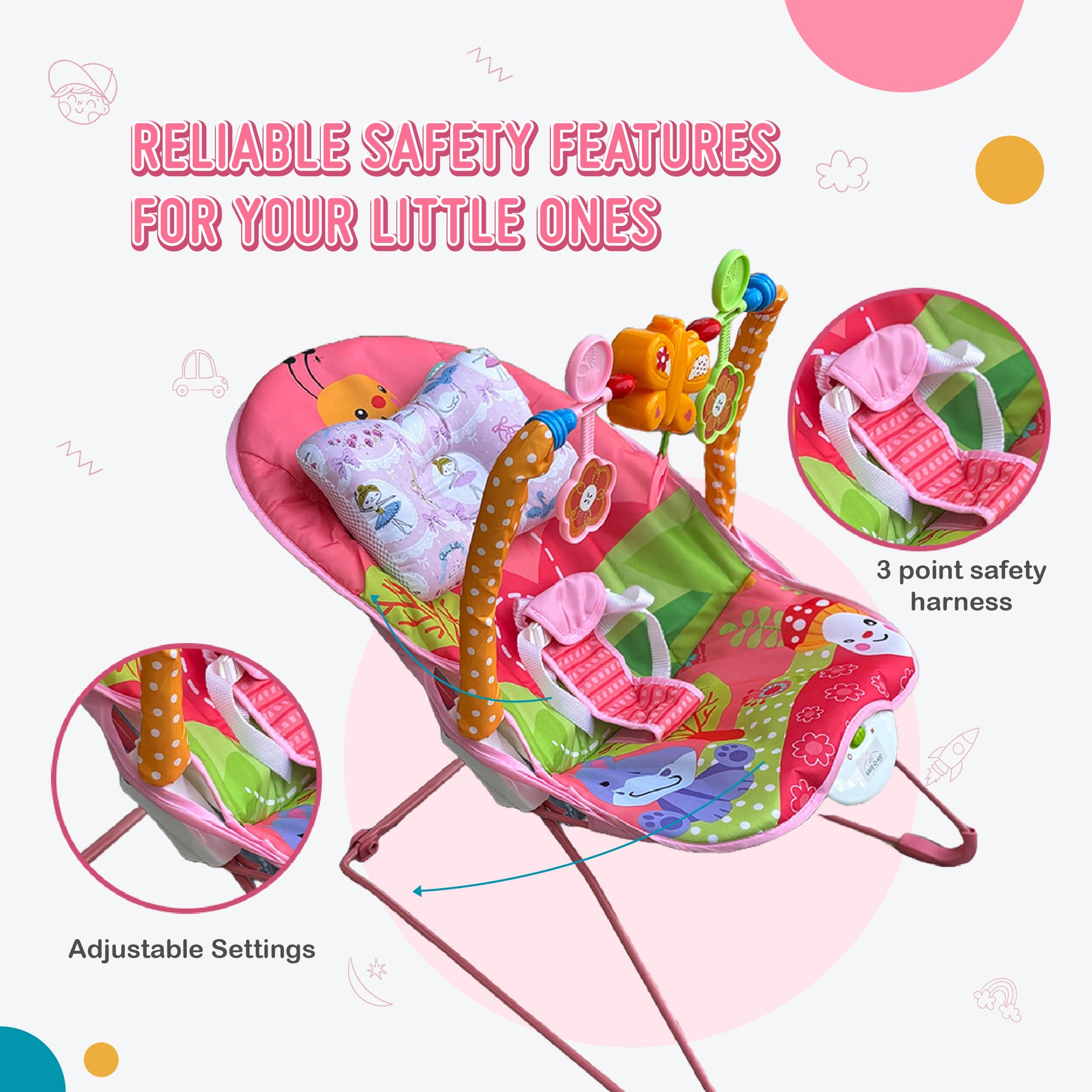 Safe-O-Kid Harmony Baby Bouncer with Mosquito Net product detail