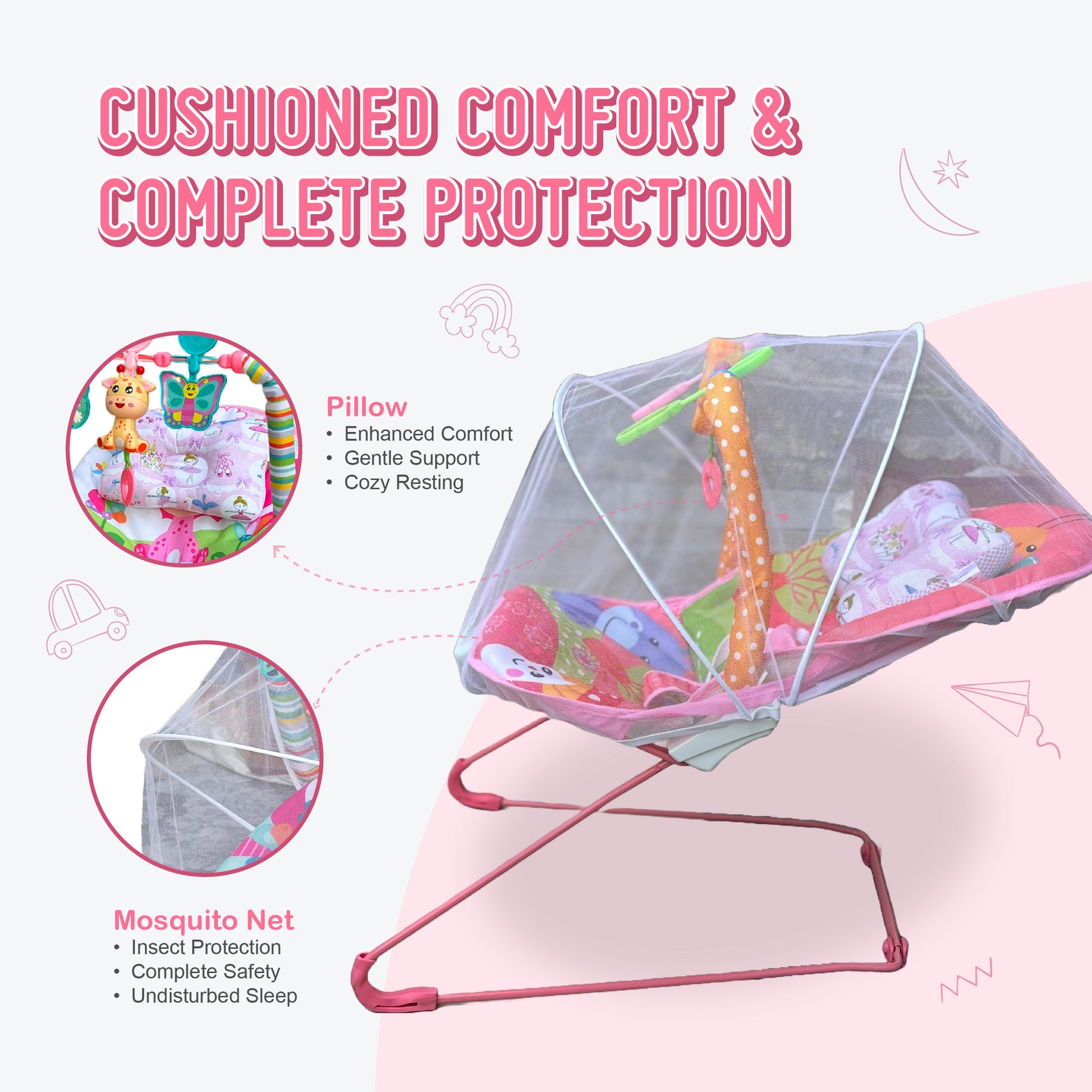 Safe-O-Kid Harmony Baby Bouncer with Mosquito Net product detail