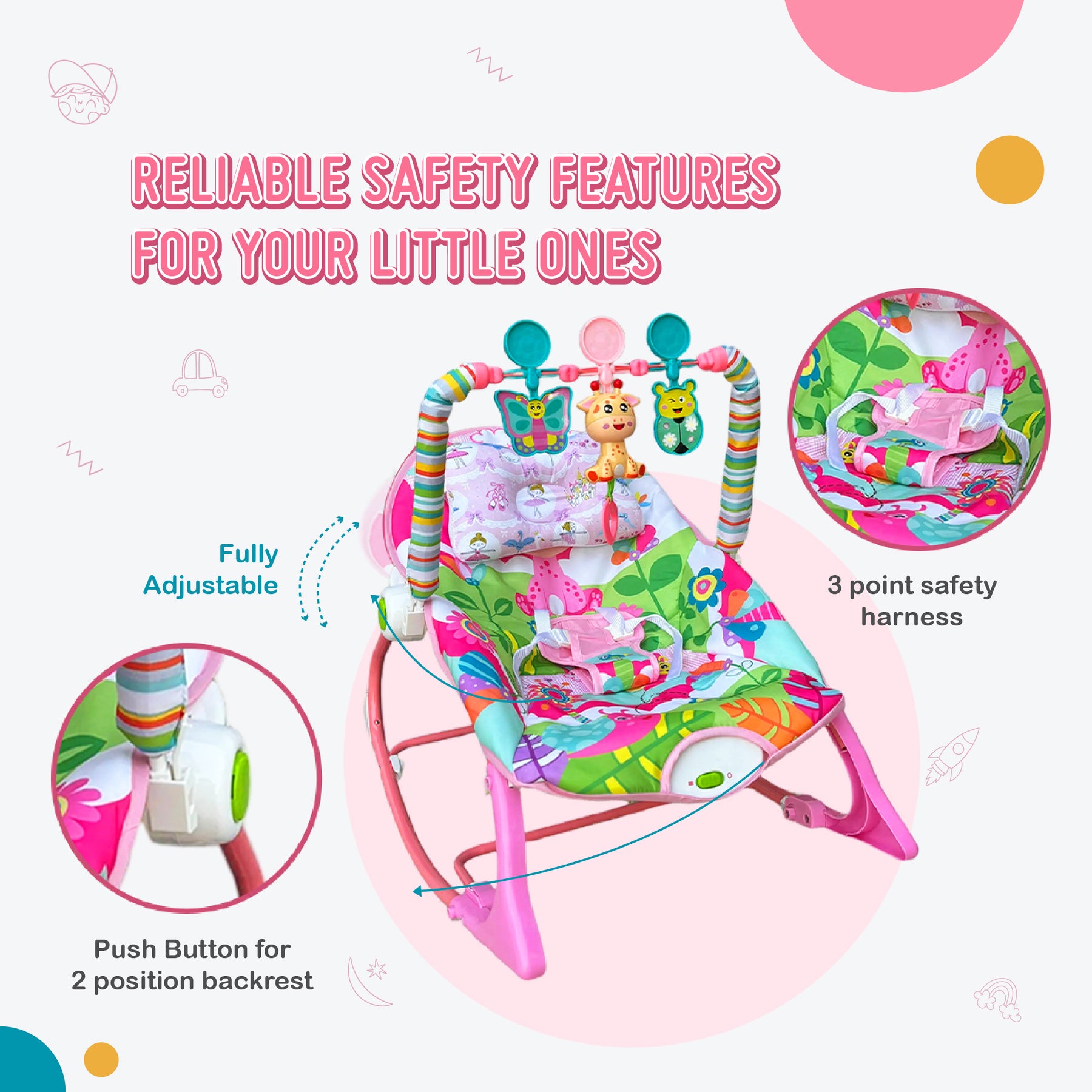 Safe-O-Kid SweetSwing Baby Rocker & Bouncer with 1 Year Warranty, Music & Vibration
