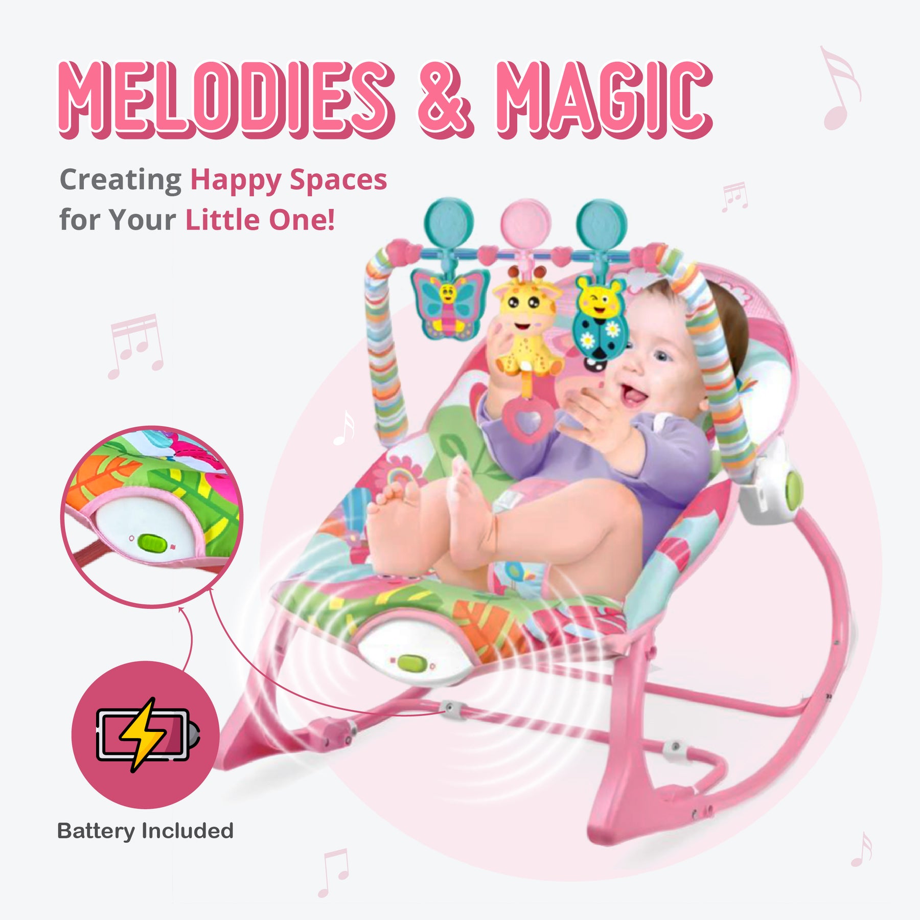 Safe-O-Kid SweetSwing Baby Rocker & Bouncer with 1 Year Warranty, Music & Vibration