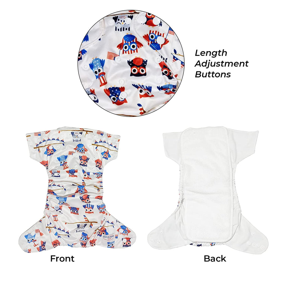 "Safe-O-Kid Reusable Baby Cloth Diaper, Washable Pocket Nappy with Adjustable Snap Buttons White & Blue "