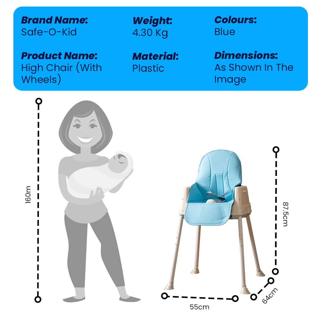 Safe-O-Kid 4-in-1 Adjustable Foldable High Chair, 6mo-5yr with 1 Yr Warranty