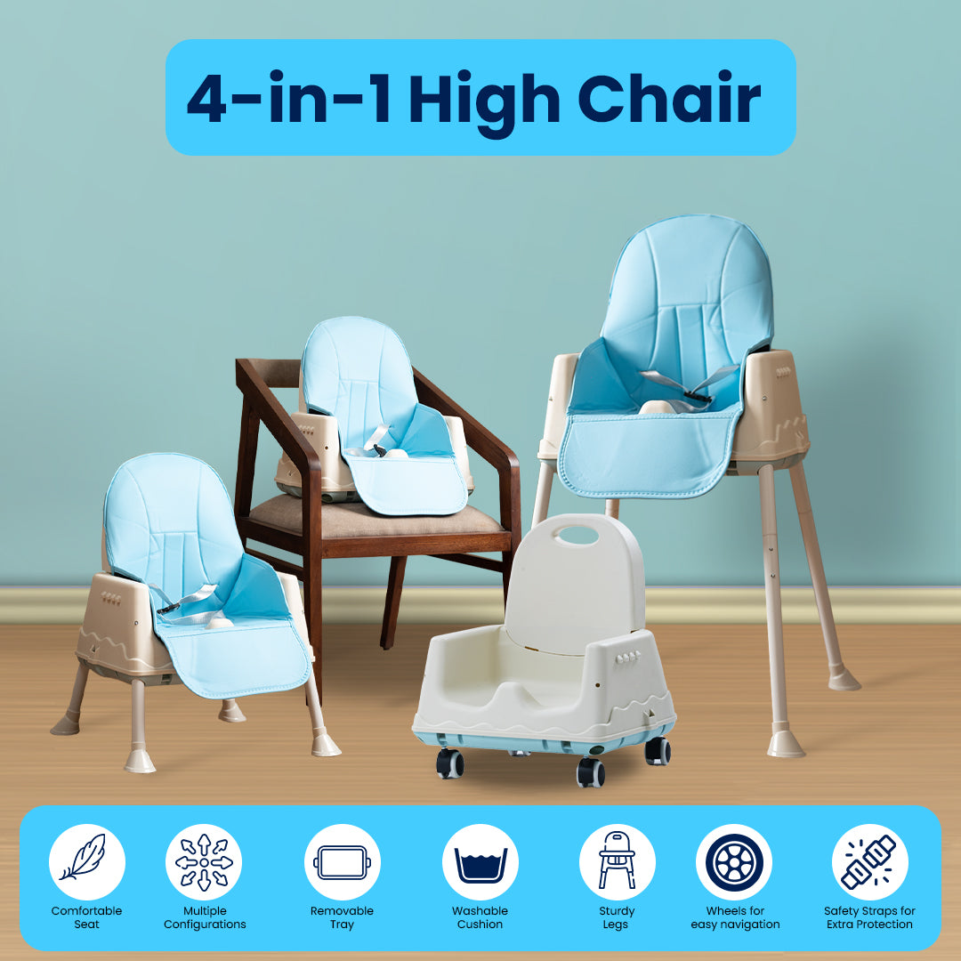 Safe-O-Kid 4-in-1 Adjustable Foldable High Chair, 6mo-5yr with 1 Yr Warranty