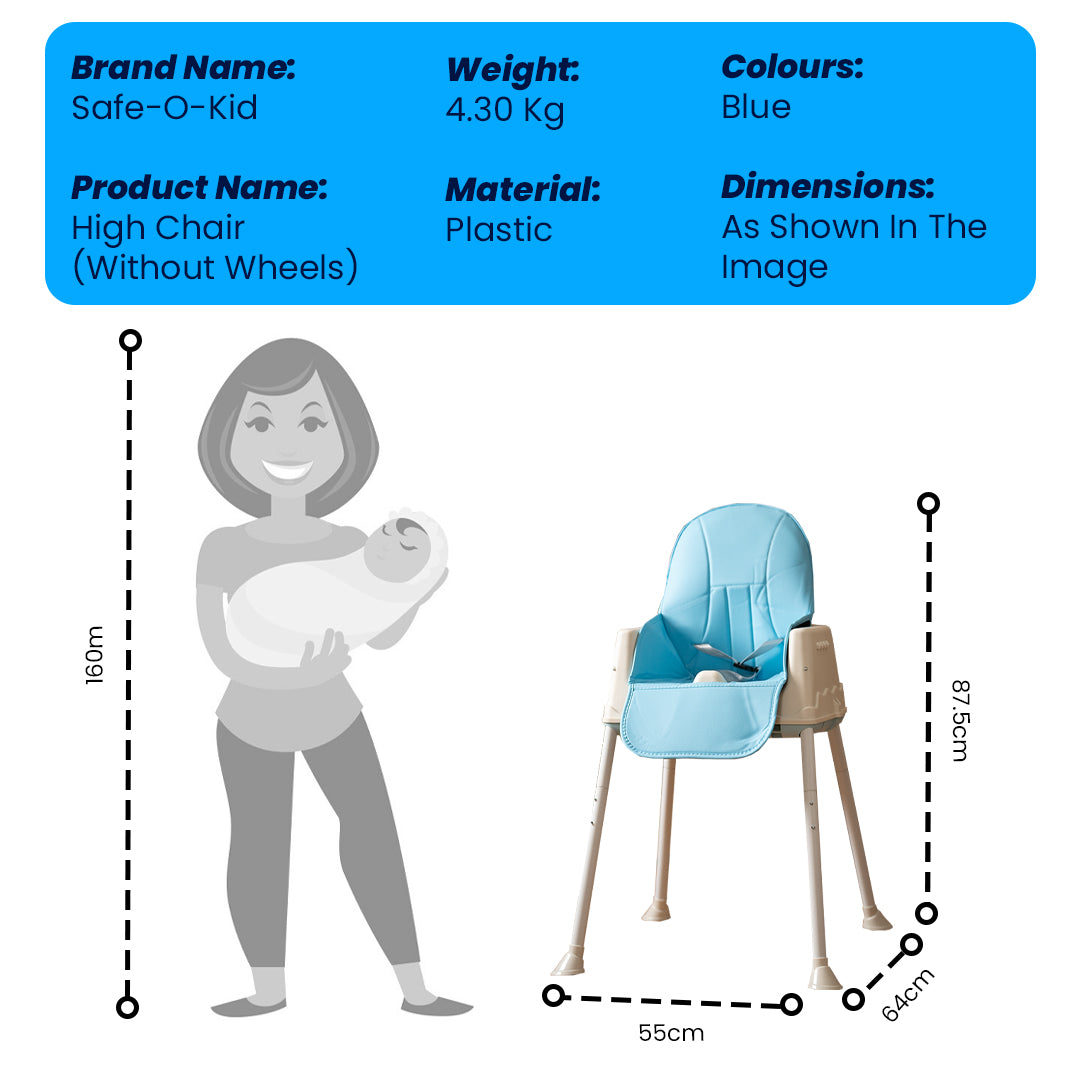 Safe-O-Kid 4-in-1 Adjustable Foldable High Chair, 6mo-5yr with 1 Yr Warranty