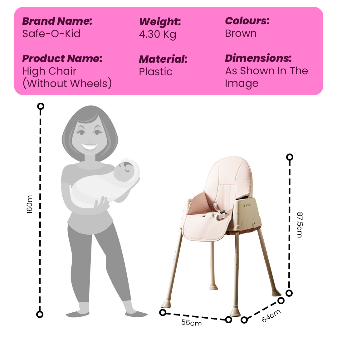 Safe-O-Kid 4-in-1 Adjustable Foldable High Chair, 6mo-5yr with 1 Yr Warranty