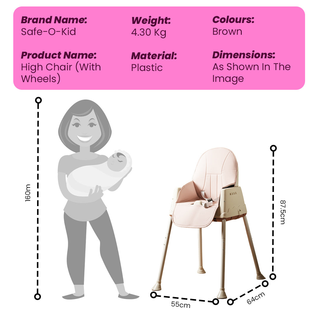 Safe-O-Kid 4-in-1 Adjustable Foldable High Chair, 6mo-5yr with 1 Yr Warranty