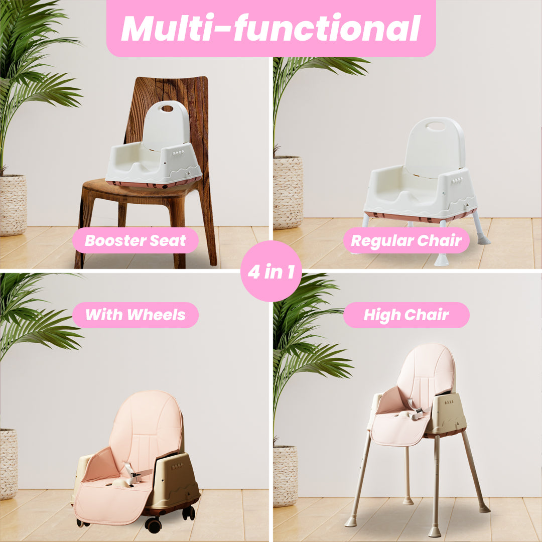 Safe-O-Kid 4-in-1 Adjustable Foldable High Chair, 6mo-5yr with 1 Yr Warranty