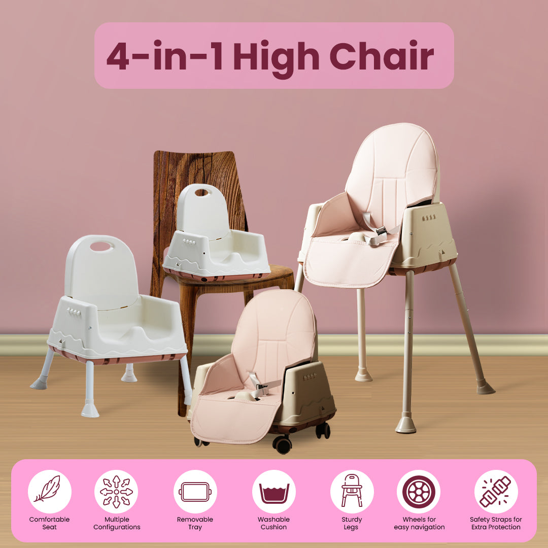 Safe-O-Kid 4-in-1 Adjustable Foldable High Chair, 6mo-5yr with 1 Yr Warranty