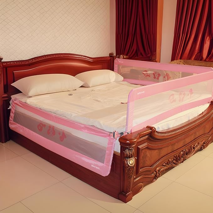 Safe-O-Kid Designer Foldable Bed Rail Guard in pink
