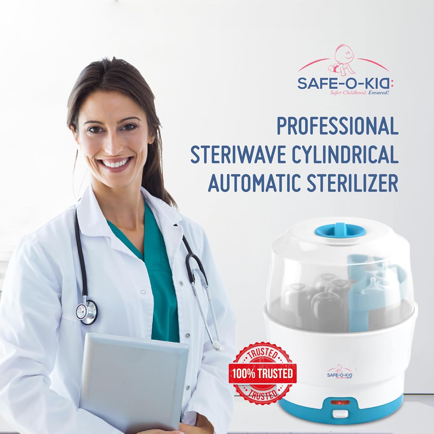 Safe-O-Kid 5 Bottle Sterilizer,BPA Free, Auto Shut, 1-Yr Warranty