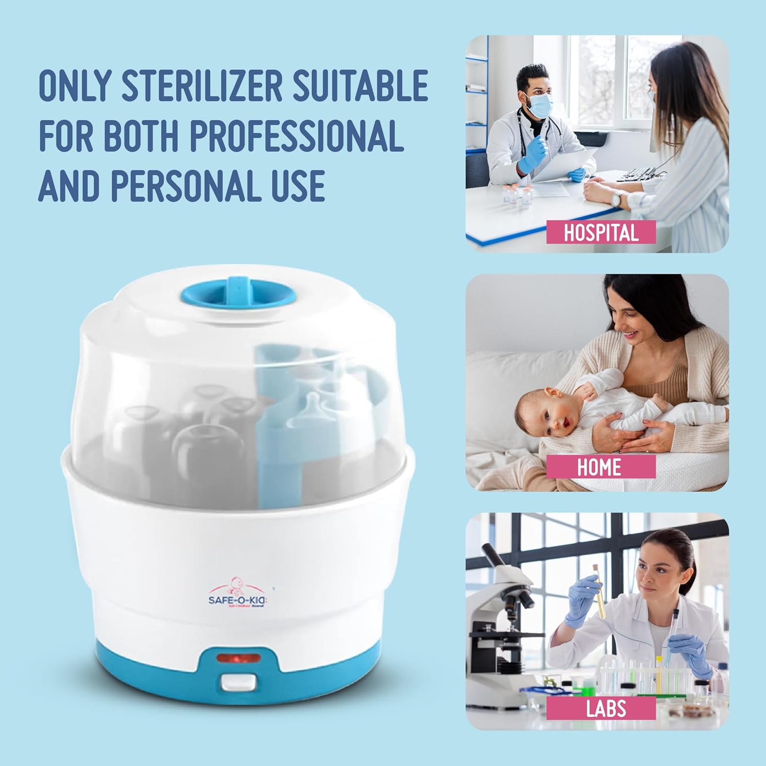 Safe-O-Kid 5 Bottle Sterilizer,BPA Free, Auto Shut, 1-Yr Warranty
